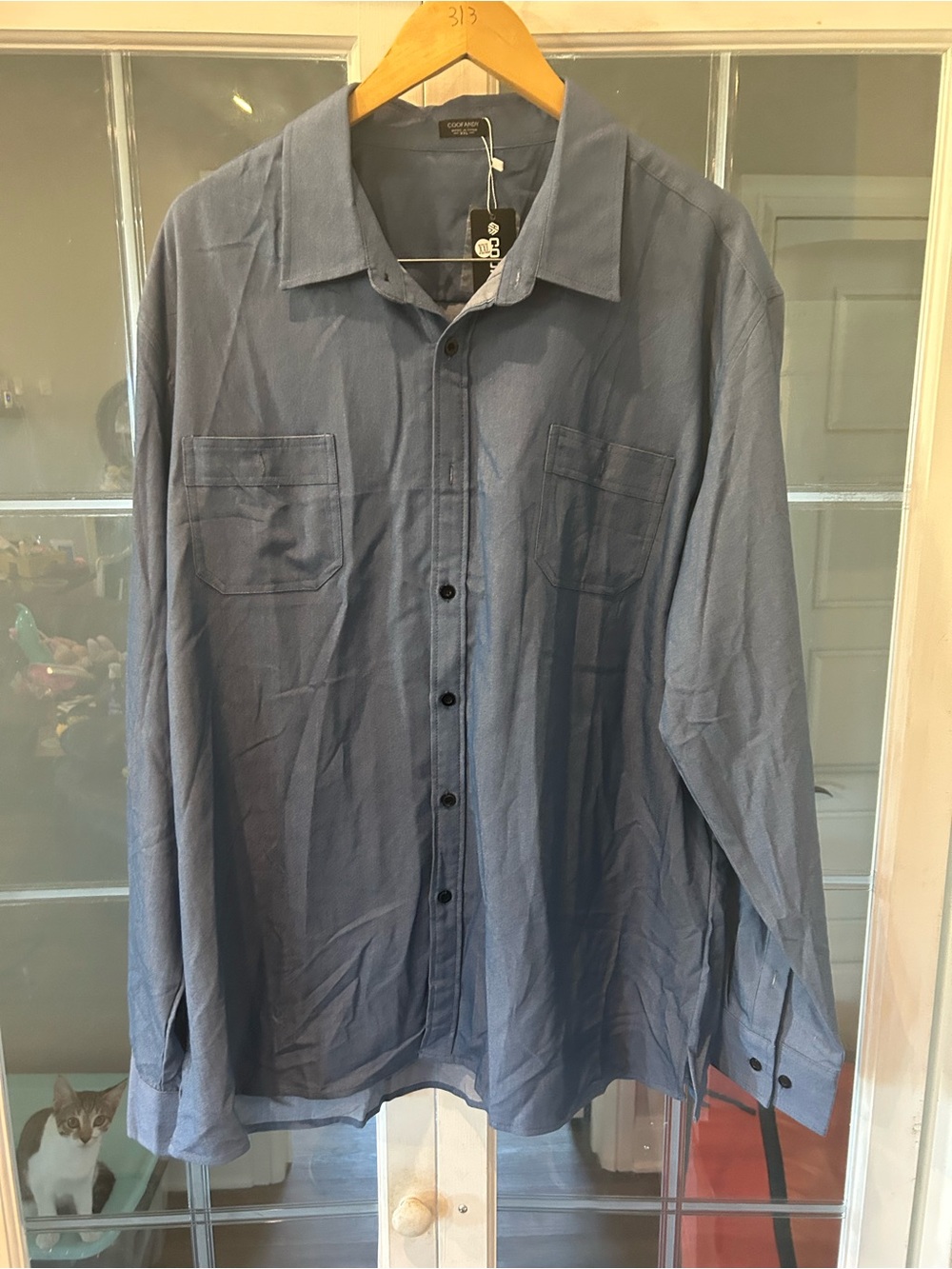 Men's Casual Button-Down Shirt in Slate Blue - Unbranded